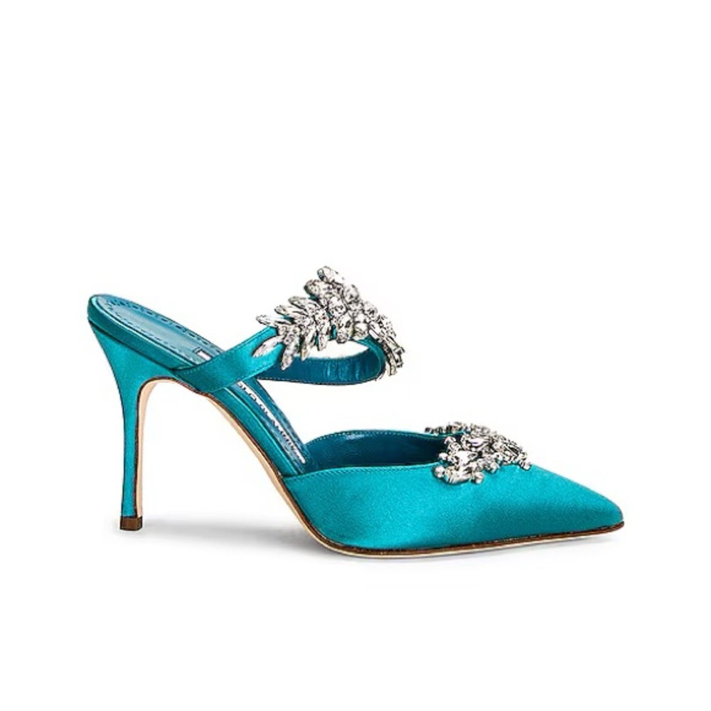 Manolo Blahnik Lurum Elegant Satin Heels w/ Crystal Embellishments-New in Box